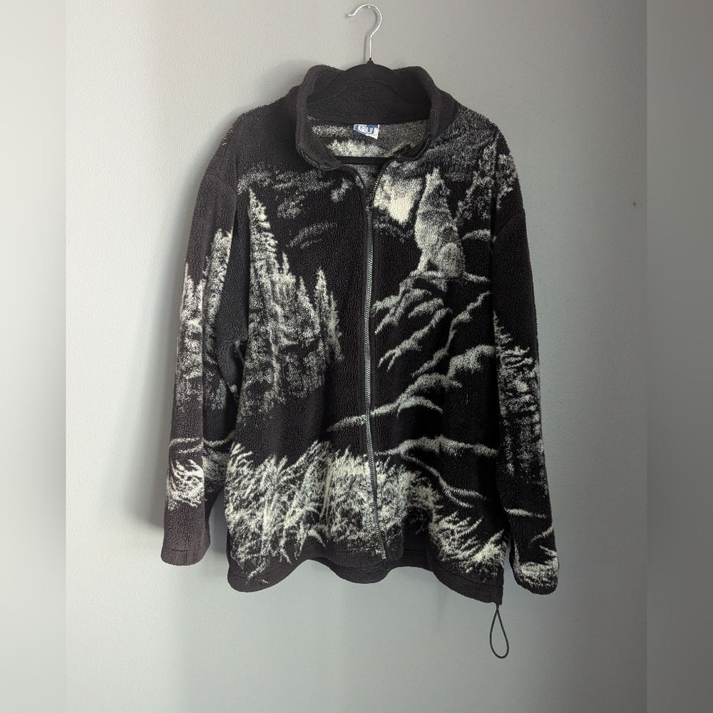 Vintage art unlimited wolf theme fleece full zip up size XL 27x35x30